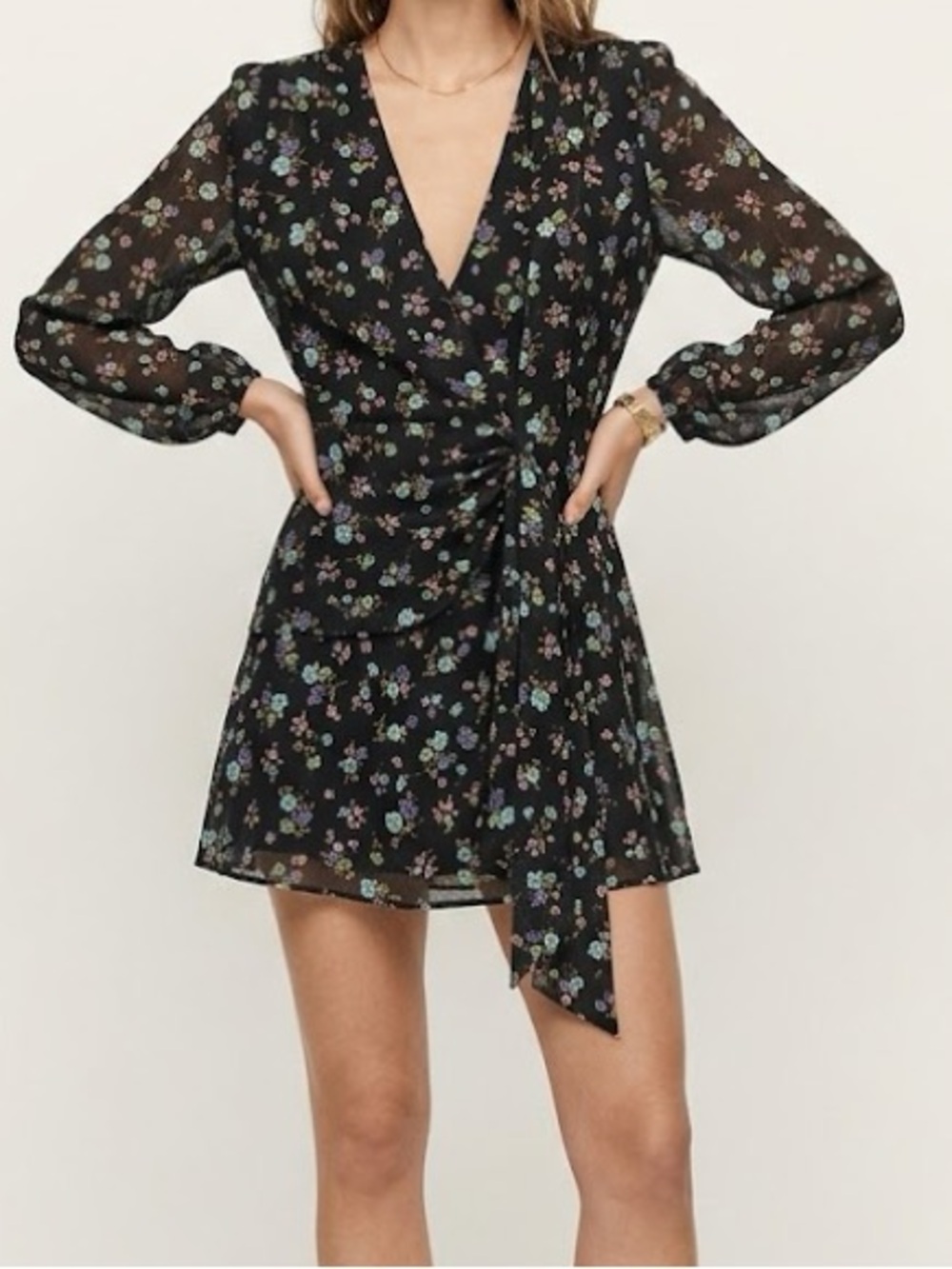 Zara Black Floral Long Sleeve Mini Dress Medium